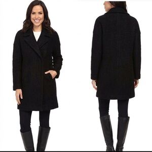 NWT Betsey Johnson Black Boucle Wool Blend - Heavy Black Pea Coat - Mid Length